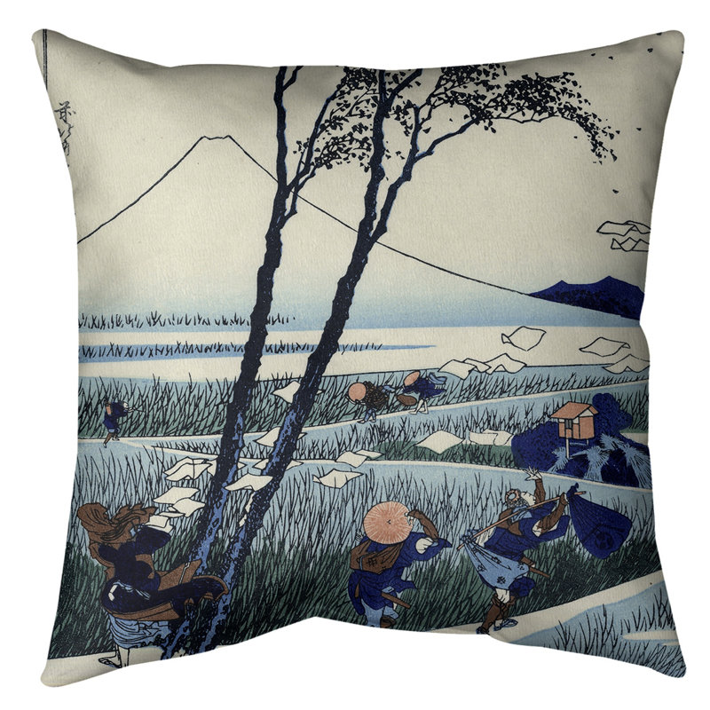 Coussin de sol Ejiri in Suruga, 28 po x 28 po, Blanc/bleu