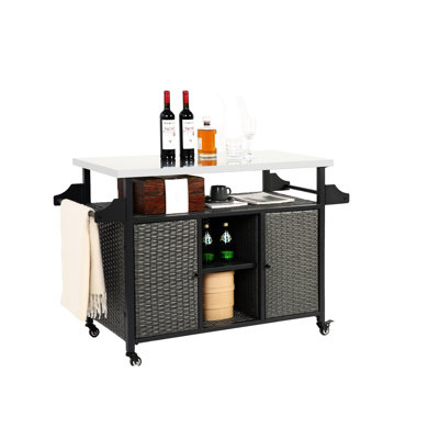Large Bar Cart With And Stainless Steel Table, Grey Outdoor Rolling Table , - Space Saving