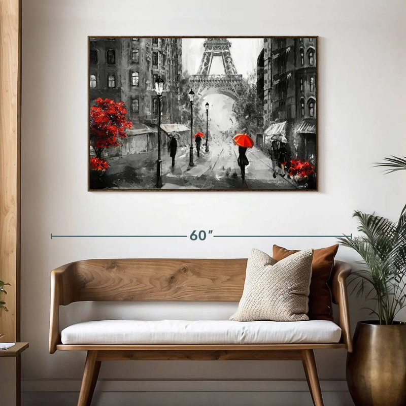 Paris, jour de pluie, 46 po x 31 po, Cadre flottant noyer