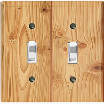 Biege Wood Print Nature Themed 2 - Gang Toggle Light Switch Standard Wall Plate