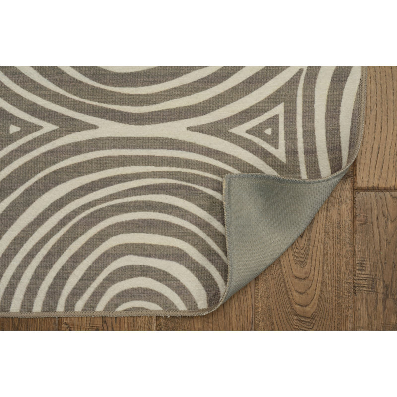 Kivett Rugged Rings Brown and Ivory Indoor Outdoor Machine Washable Area Rug, Rectangle 7' x 9'