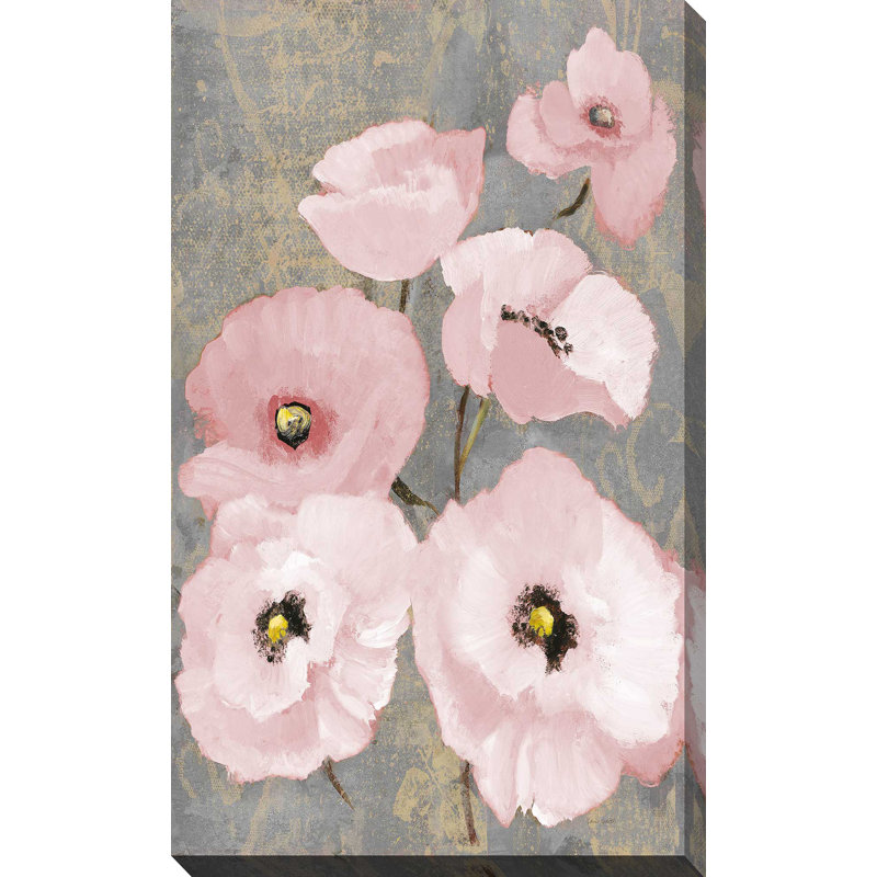 «Kindle's Blush Poppies II», reproduction sur toile en rose / gris / noir, H 40 po x l 24 po x P 1,5 po, Toile tendue