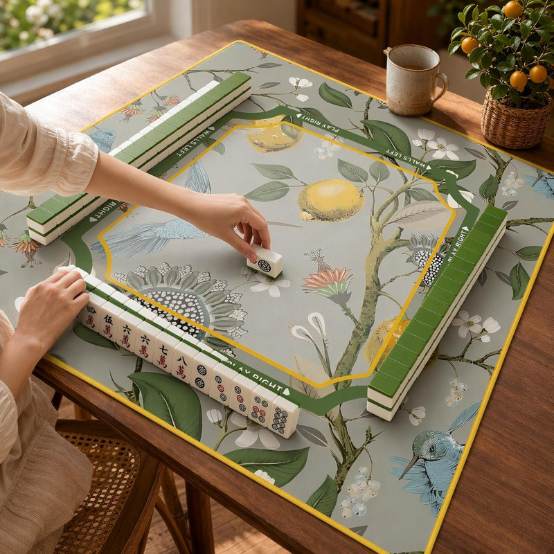 Tapis de mah-jong bleu chinois et chinois