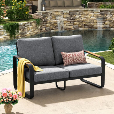 54.3'' Wide Outdoor Loveseat Sofa With Removable Cushions