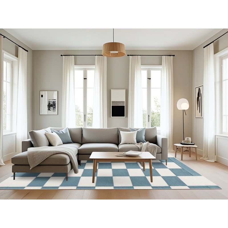 Tapis beige à carreaux lavable à la machine, Rectangulaire 8 pi x 12 pi