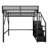 Full Size Metal Loft Bed with Stairs, Storage Shelves & Wardrobe, High Loft Bed for Kids and Teens, Black-971296494
