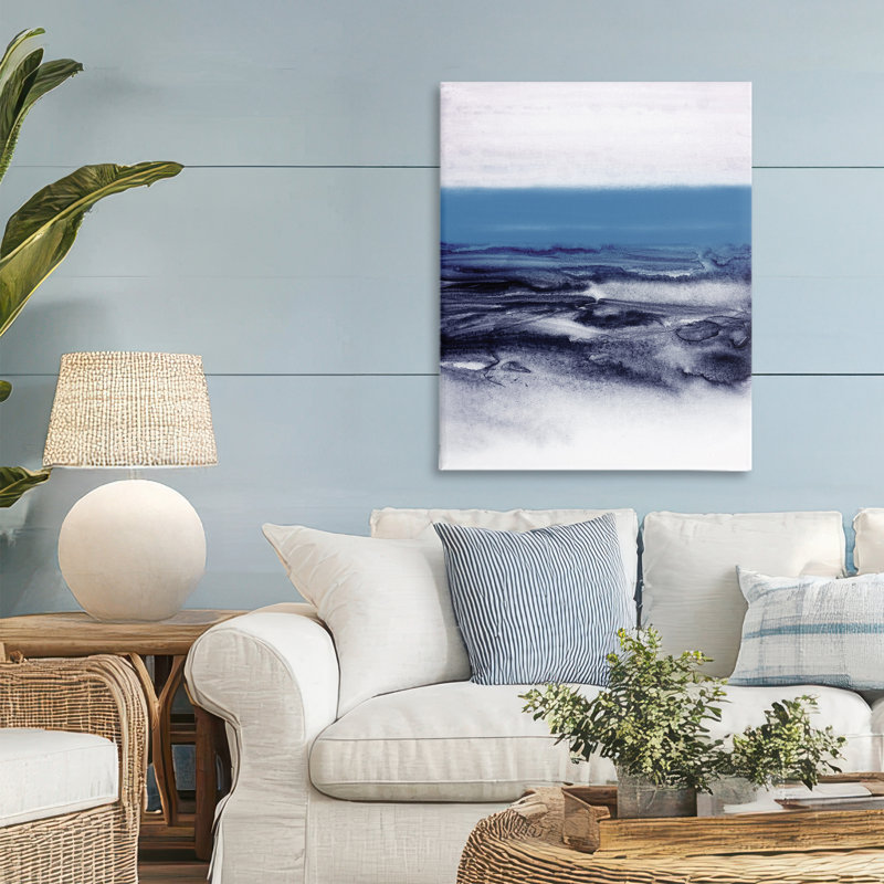 Paysage aquarelle sur toile bleue, design par 1x, H 30 po x l 24 po
