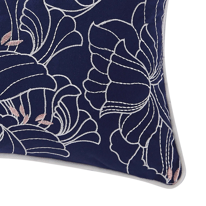 Modern Embroidered Floral Cotton Rectangle Throw Pillow