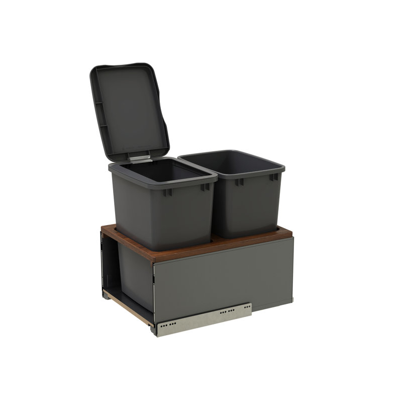LEGRABOX Double 35 Qt. Orion Gray/Walnut Pullout Waste Container w/ BLUM Soft-Close for 18" Frameless Base Cabinets