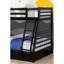 Lit superposé simple au-dessus d'un lit double en bois massif avec finition noire, style transitionnel, deux tiroirs, couleur des rails attachés et sécuritaires, caractéristiques,