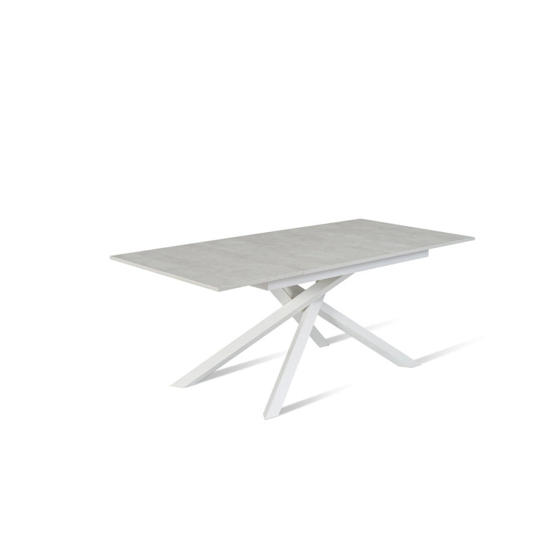 Daequon Extendable Oak Metal Base Dining Table, White, White