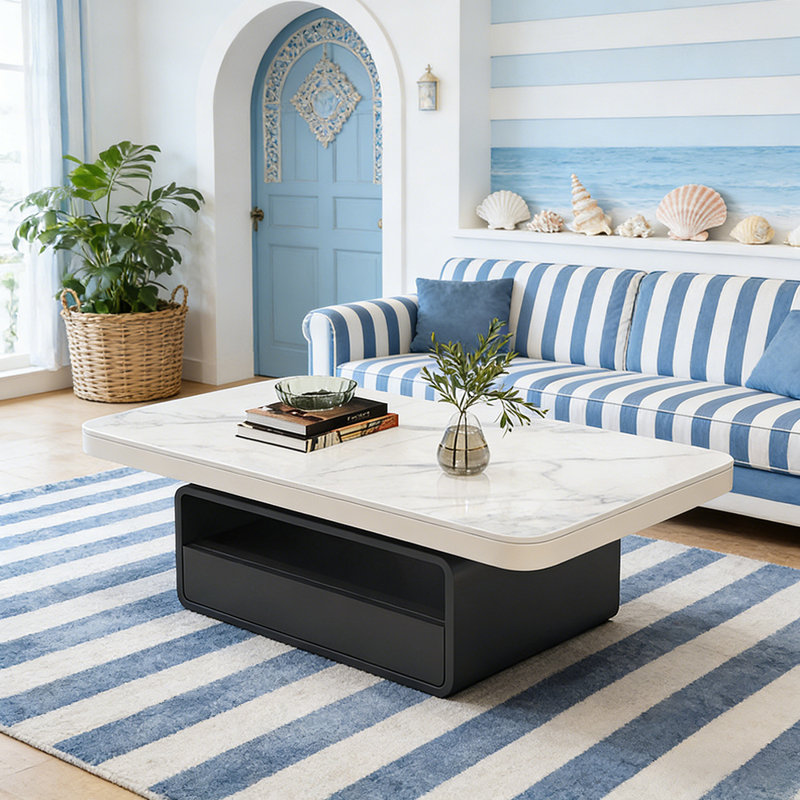 Table basse de luxe à plateau de rangement en ardoise, 47.24, Blanc, Noir