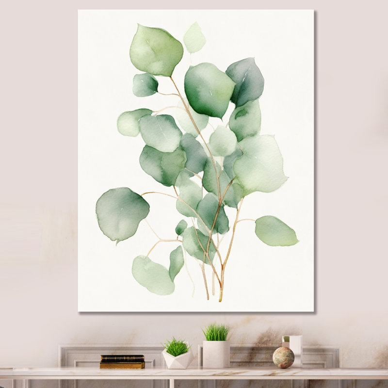 «White Green Minimalisme Eucalyptus Essence V» sur toile, Toile tendue, H 32 po x l 24 po x P 1 po