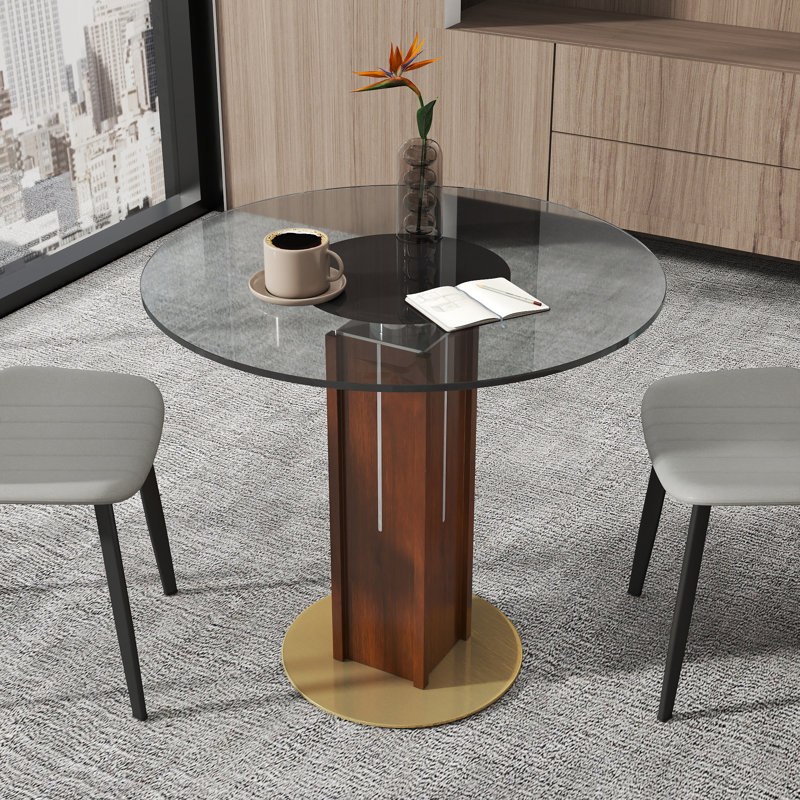 33.46 " Tempered Glass Round Conference Table and 2 Chairs, Gray
