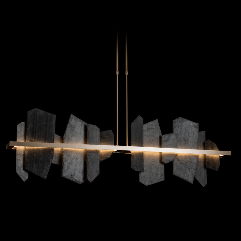 Ardesia 1 - Light Kitchen Island Linear LED Pendant with Slate Accents, Soft Gold
