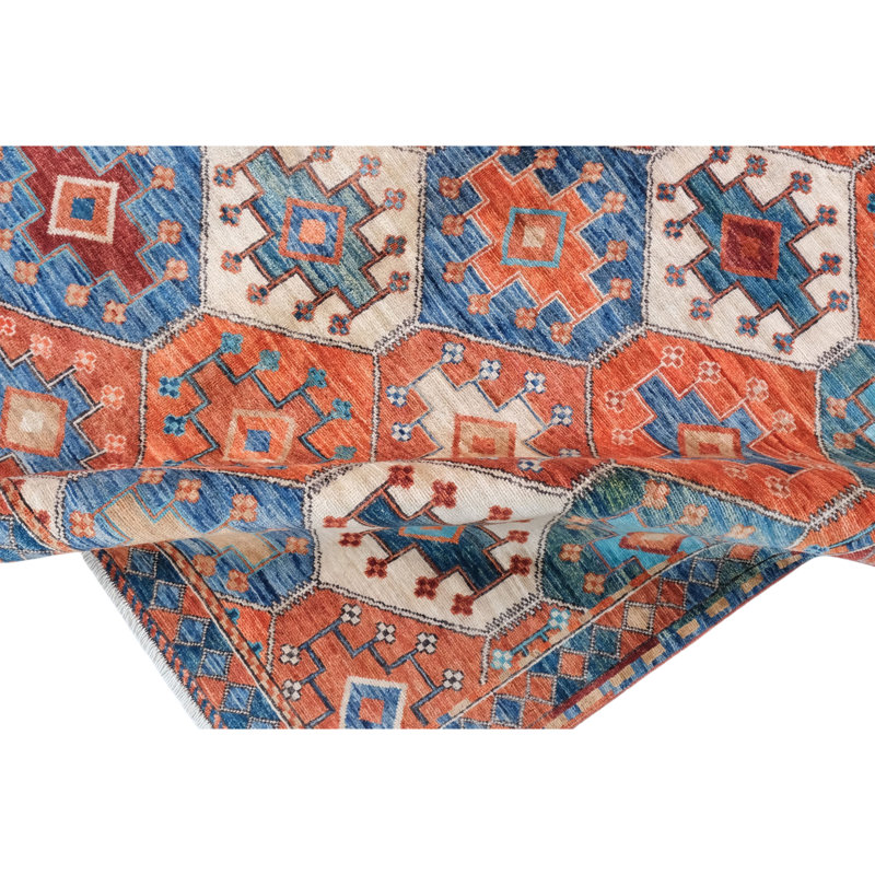 High-Quality Hand-Knotted Red And Navy Area Rug