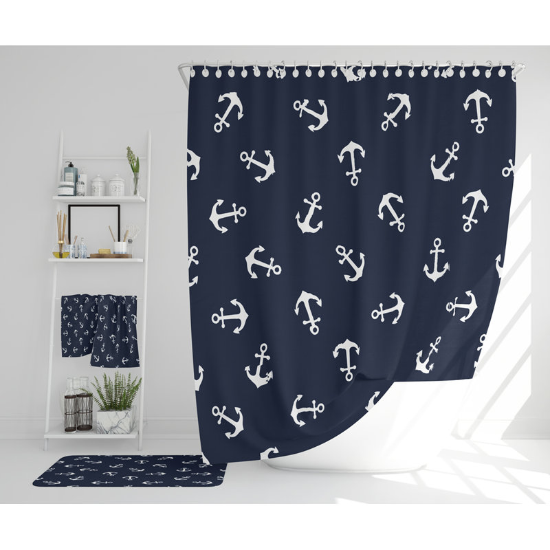 Norby Polyester Shower Curtain Set, Navy