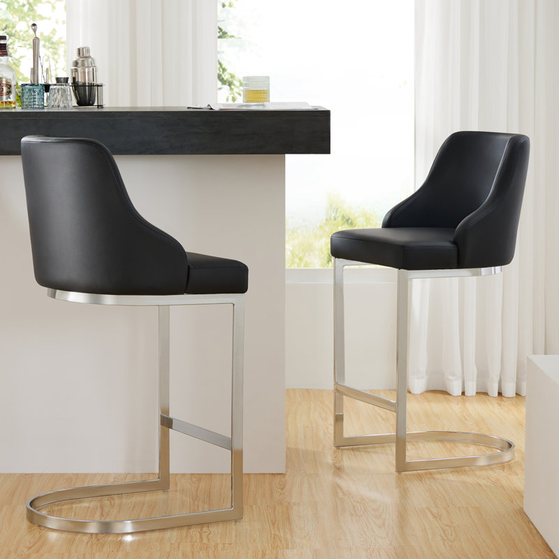 Danual Upholstered Counter Stool with Metal Frame, Black