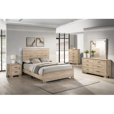 Rustic Farmhouse Bedroom Set With LED Headboard