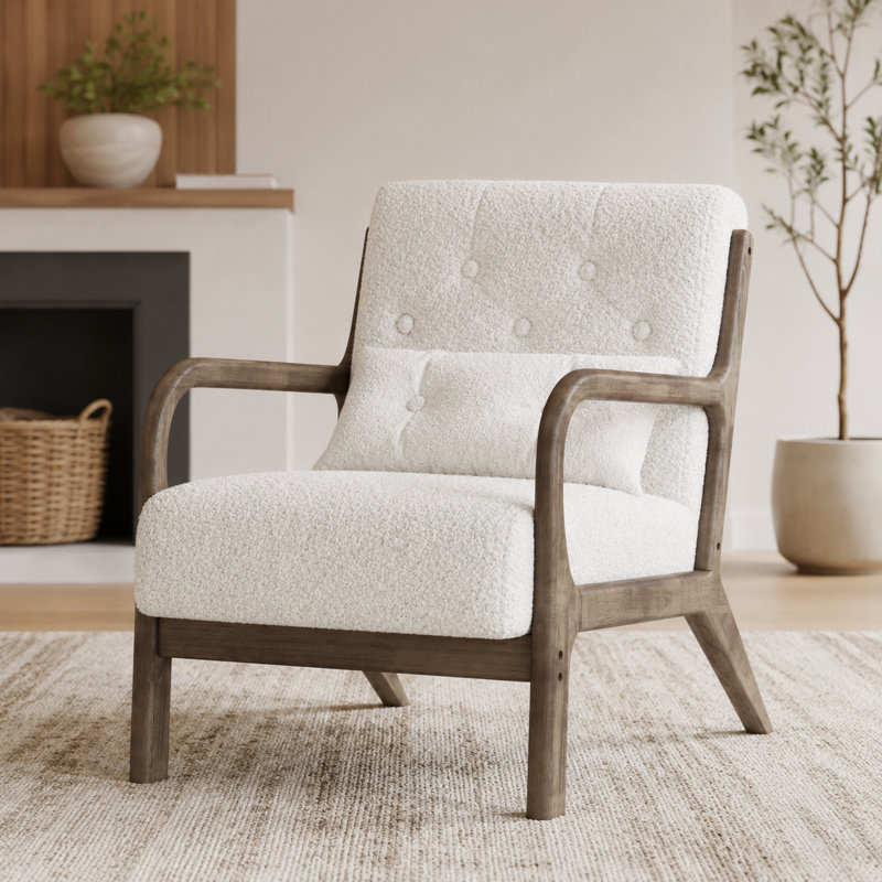 Fareham 25.79'' Wide Tufted Velvet Armchair, Light Beige Teddy Velvet