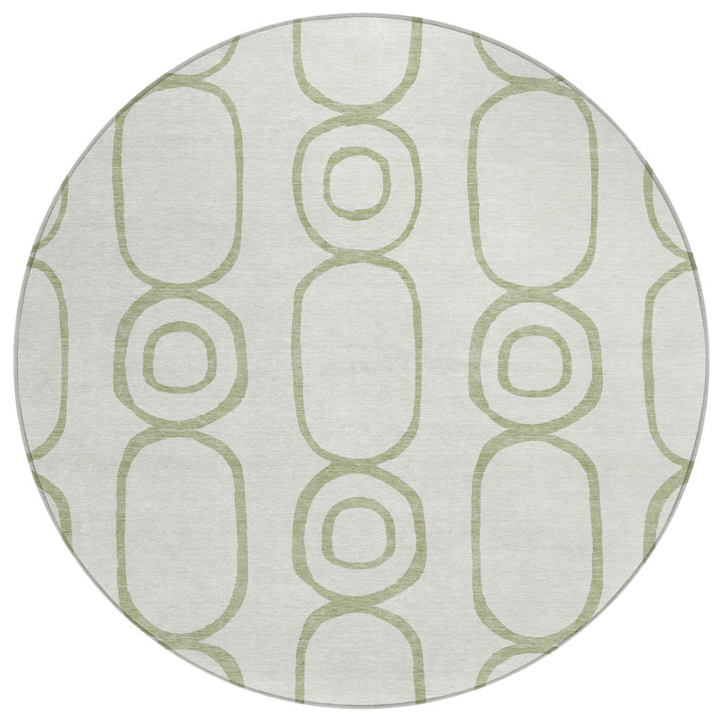 Machine Washable Indoor/Outdoor Dyar ACN2344 Geometric Rug, Round 8'