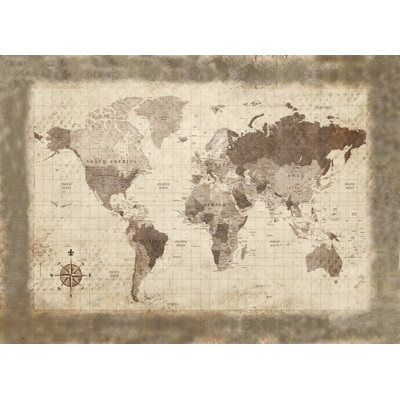 Vintage Disstressed Map 1 Piece Wrapped Canvas Wall Art