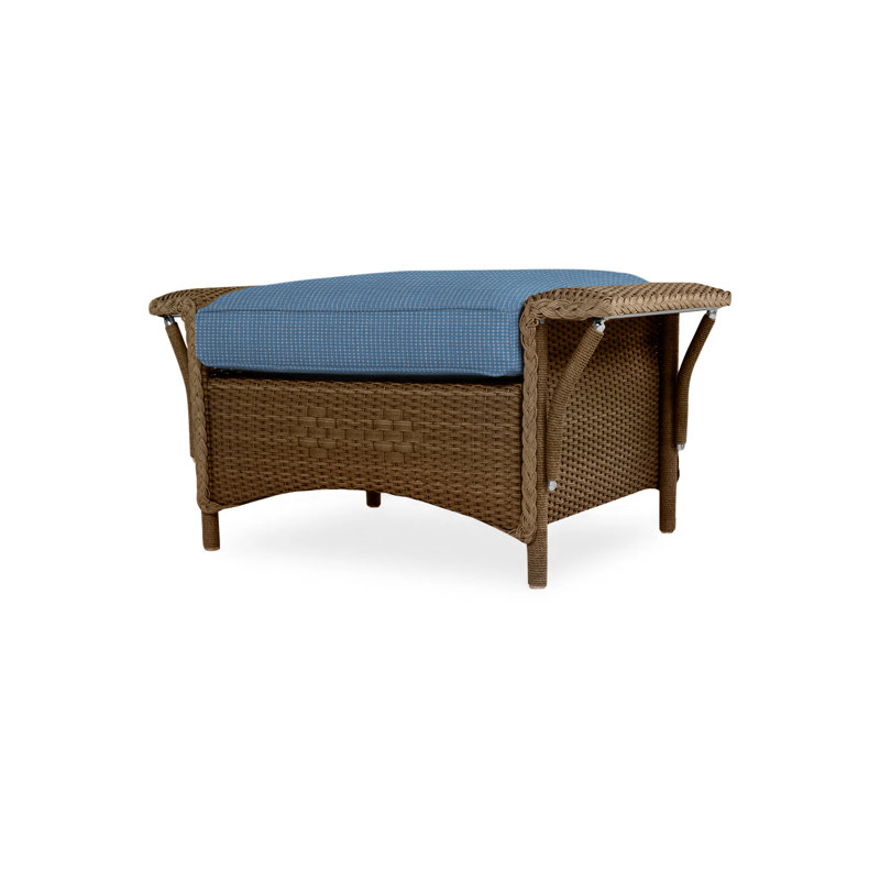 Nantucket Outdoor Ottoman, White, Bamboo Bay Sky
