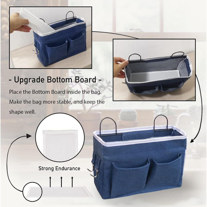 Sac de rangement mural 2 pièces, panier de rangement suspendu en lin avec poches, bac imperméable pour la cuisine, la chambre à coucher, le bureau, le camping-car (bleu)