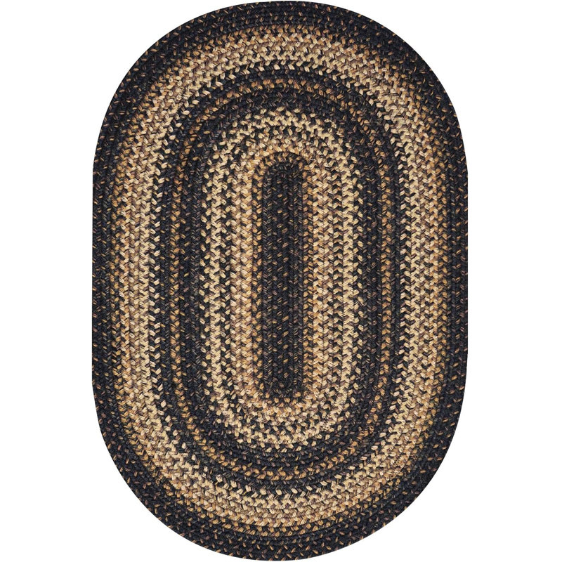 Tapis noir / brun / crème en jute tressé de qualité supérieure Dairius, Ovale 8 pi x 10 pi