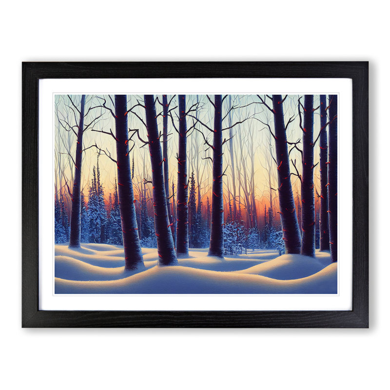 XH1022-10217X Winter Forest Sunrise Vol.3 1 Piece Single Picture Frame Painting, 34cm H x 46cm W x 2cm D, Black Framed