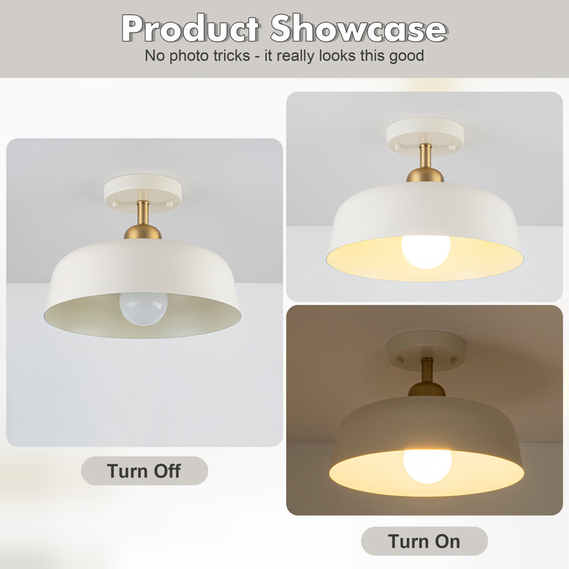 Modern 1-Light 12.6'' Metal Semi-Flush Mount Light Milk White Shape, Cream