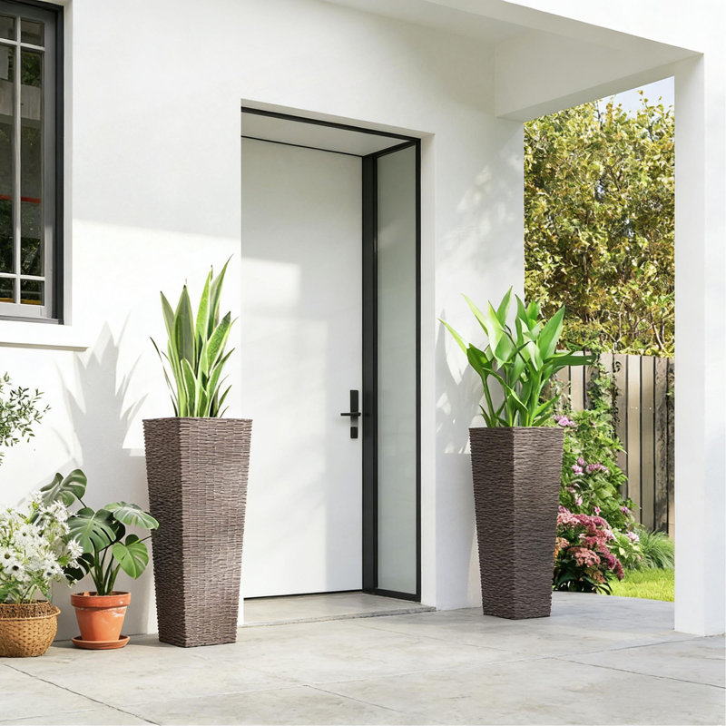 Flower Boxs,Set Of 2 Flower Pots,Tall Planters, Brown