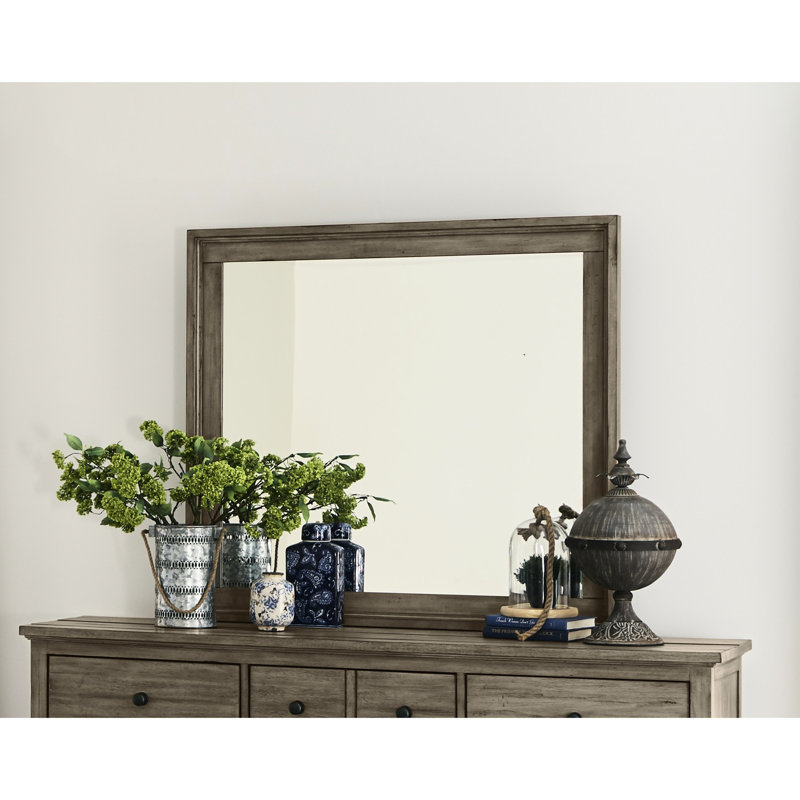 Miroir 43 po Home's Hideaway, gris verger, sans assemblage requis, verre biseauté, transitionnel, fabriqué en bois de peuplier et de placages, assemblé en bois massif