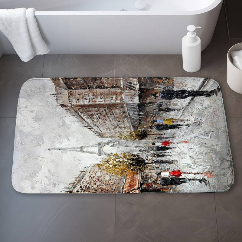 Paris busy street Bath Mat with Non-Slip Backing - Quick Dry Memory Foam Bathroom Rug - Absorbent - Modern Plush Spa-Style - Machine Washable