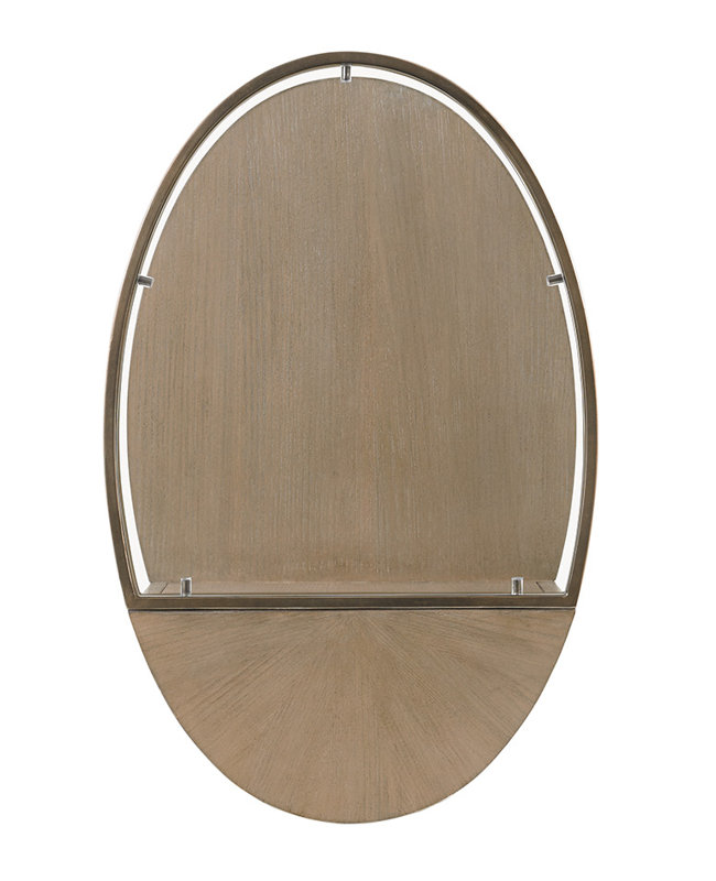Transitional Beige Oval Cantilevered End Table with Glass Top