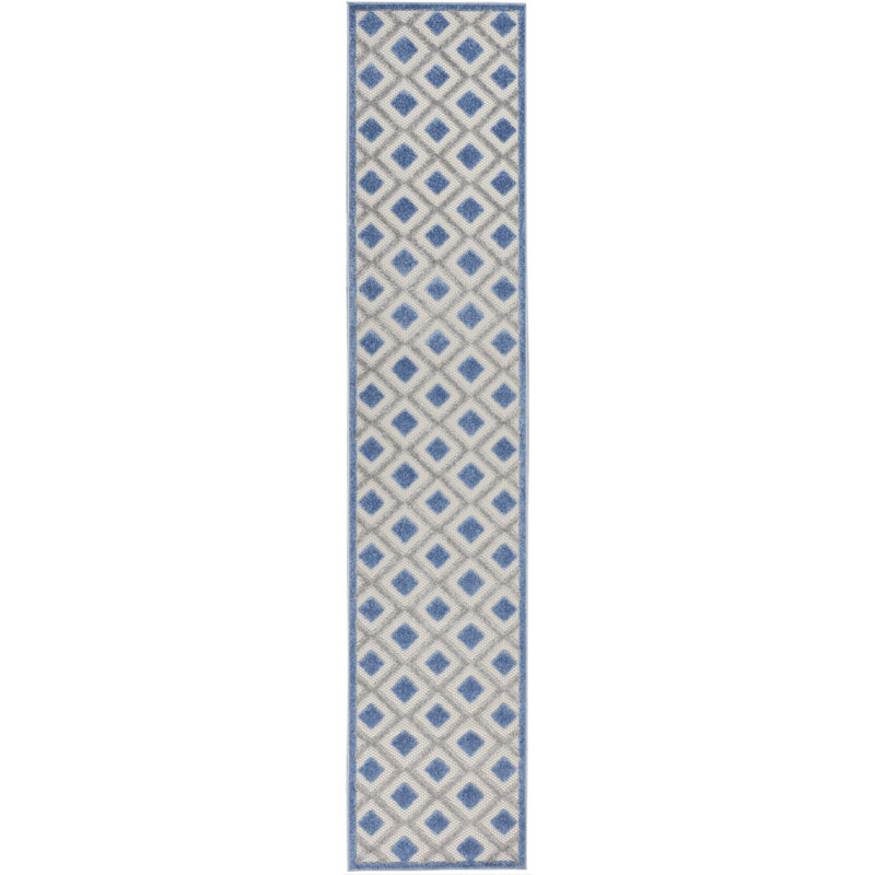 Tapis bleu Newton Houndstooth, Tapis de couloir 2 pi 3 po x 10 pi