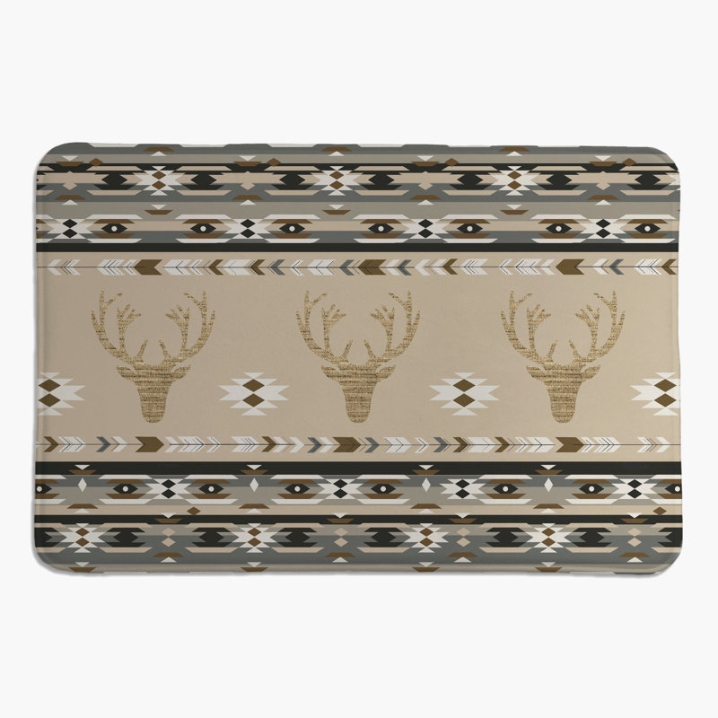 Kentmere Teal Deer Memory Foam Rug, Brown/White/Gray