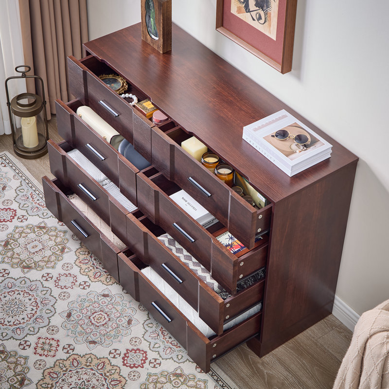 Farmhouse 8 Drawers Dresser for Bedroom, Wood Chest of Drawers, 8 Chest of Drawers for Closet, Curved Wide Dresser Storage Dressers Organizer for Bedroom, Living Room,Hallway & Entryway