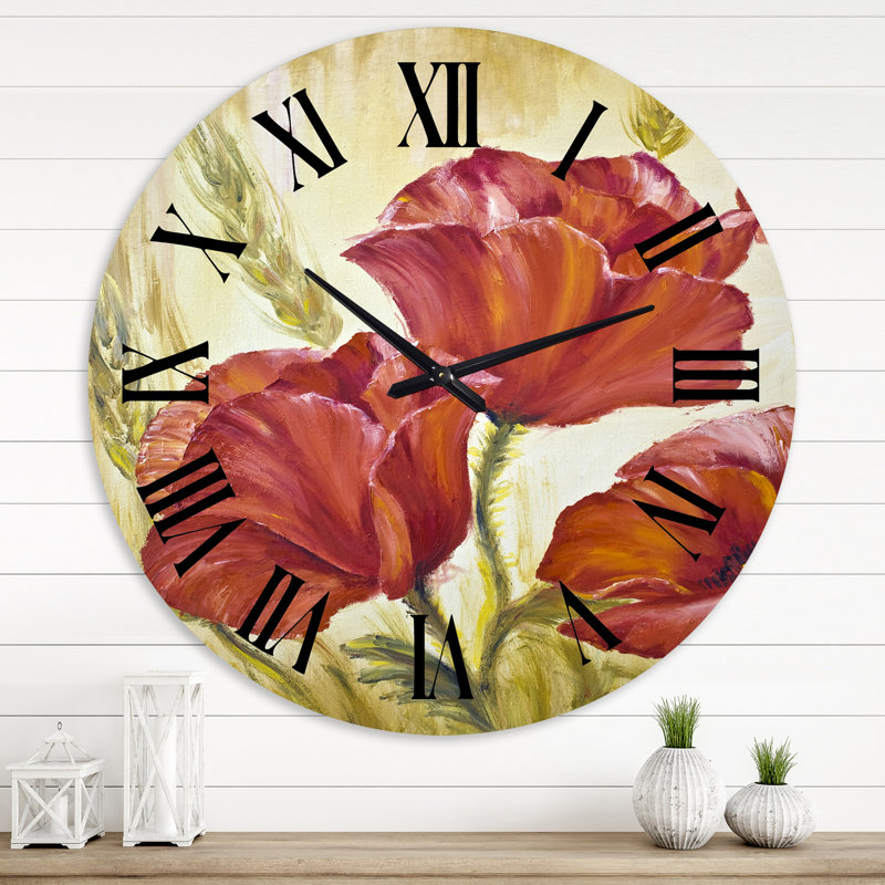 Blossoming Poppies In Wheat Fields II - Horloge murale traditionnelle, Moyenne