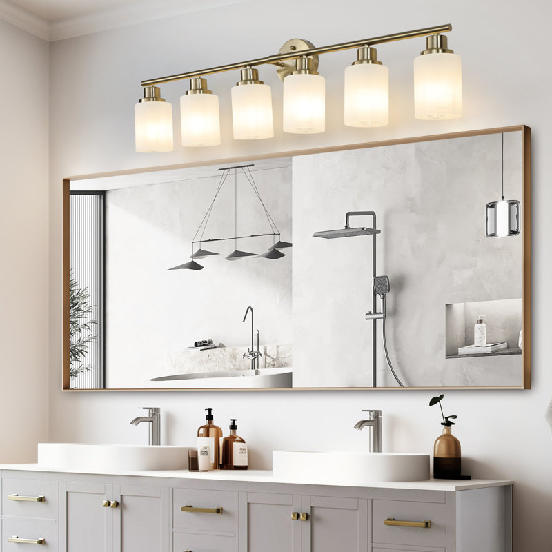 Lampe de salle de bain 6- en verre givré, doré, fixation murale moderne pour zone dorée, abat-jour à 6 lumières, luminaire