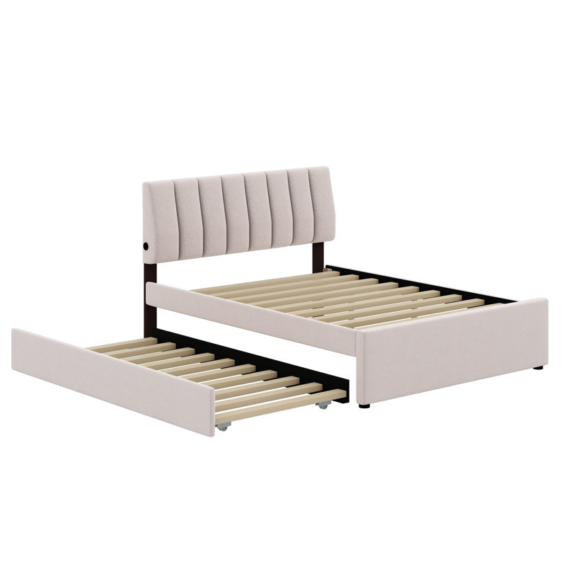 Lit plateforme tapissier Teddy, Beige, Lit double