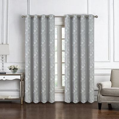 Reed Embroidered Grommet Panel 84" Grey