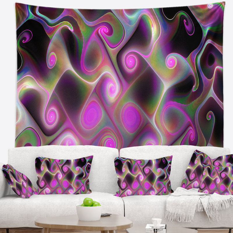 Motif fractal rose abstrait avec tourbillons tapisserie, H 32 po x l 39 po