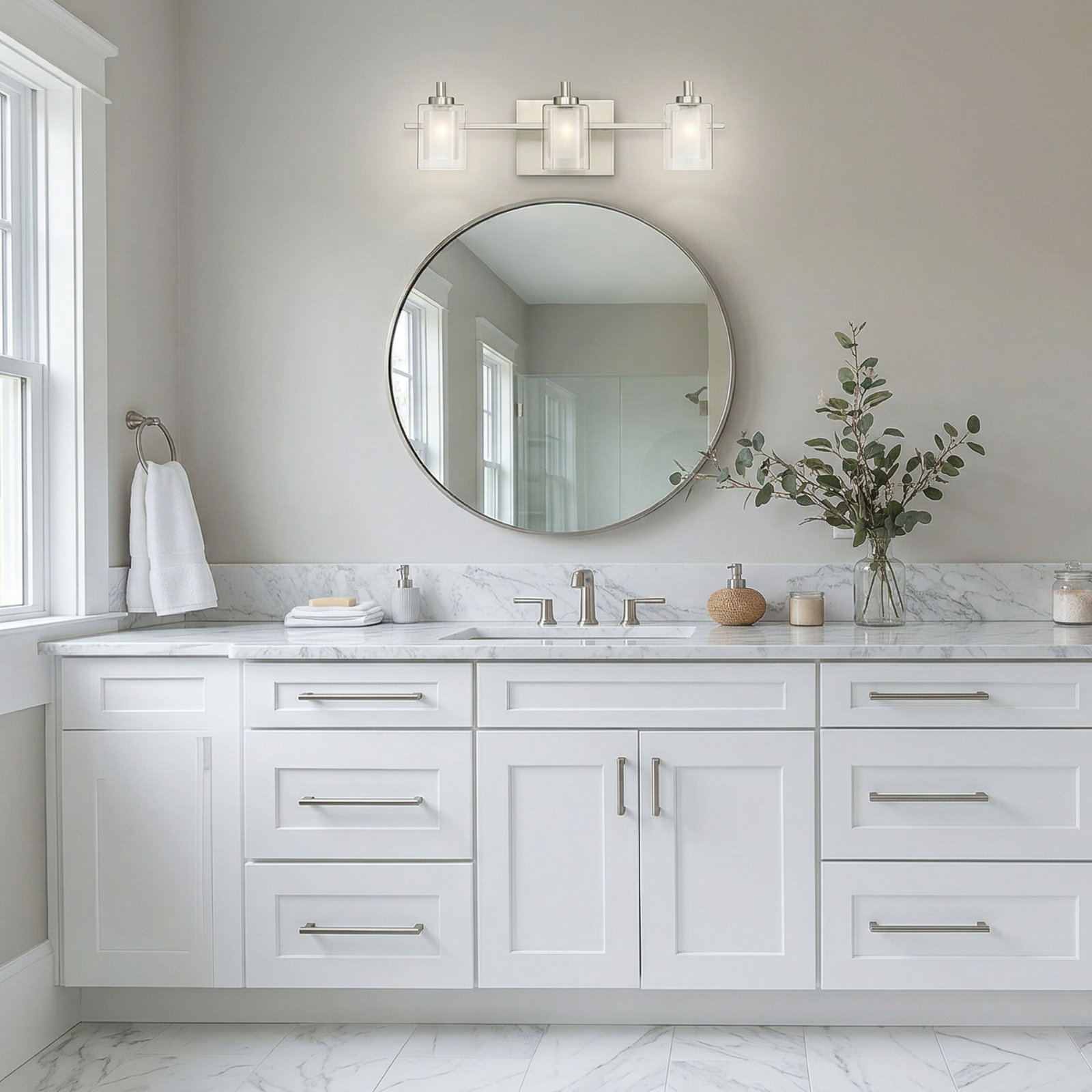 Amberley 3 Light Dimmable Vanity Light, Brushed Nickel