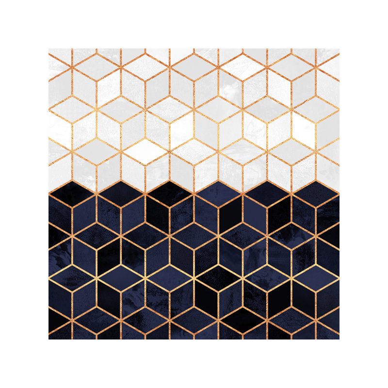 White And Navy Cubes by Elisabeth Fredriksson - Wrapped Canvas Print