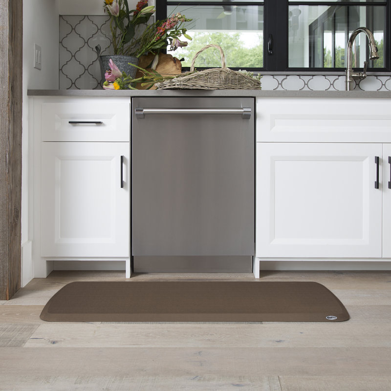 Solid Color Anti-Fatigue Non-Skid Kitchen Mat, 1'8" x 4', Truffle