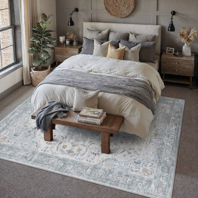 Vintage Distressed Medallion Washable Area Rug With Non-Slip Backing