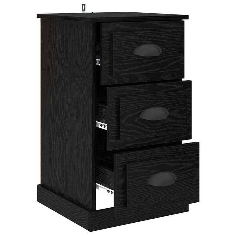 39cm W Manufactured Wood Bedside Table, Black Oak