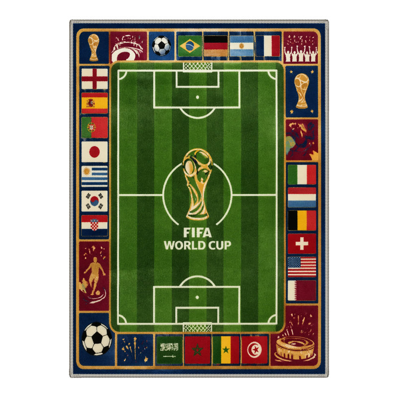 Avalon Modern Machine Washable Football Pitch / Sage Indoor Area Rug With Non-Slip Backing, Rectangle 6' x 9'
