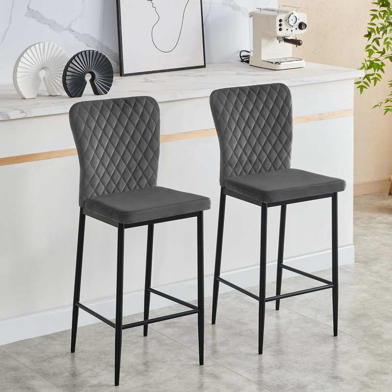 Modern Upholstered Velvet Armless Bar Stool, Grey